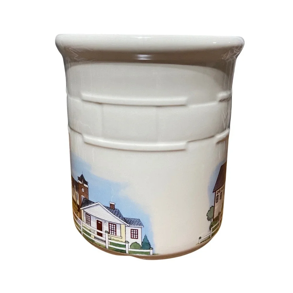 Longaberger Homestead Pottery Crock Utensil Holder Ivory Basketweave Made in USA